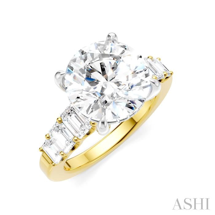 1 1/4 Ctw Round Shape Emerald and Round Cut Diamond Semi-Mount Engagement Ring in 14K Yellow and White Gold