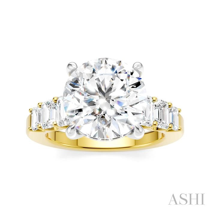 1 1/4 Ctw Round Shape Emerald and Round Cut Diamond Semi-Mount Engagement Ring in 14K Yellow and White Gold