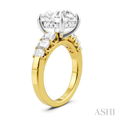 1 1/4 Ctw Round Shape Emerald and Round Cut Diamond Semi-Mount Engagement Ring in 14K Yellow and White Gold