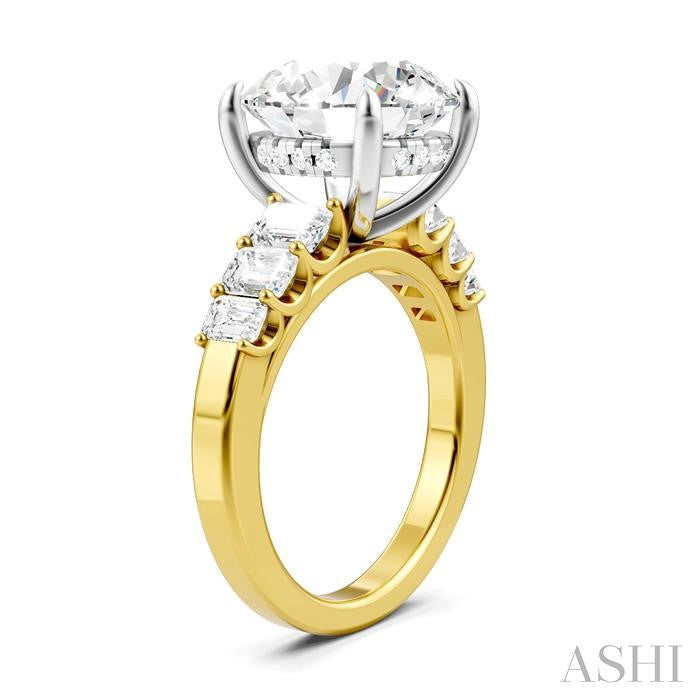 1 1/4 Ctw Round Shape Emerald and Round Cut Diamond Semi-Mount Engagement Ring in 14K Yellow and White Gold