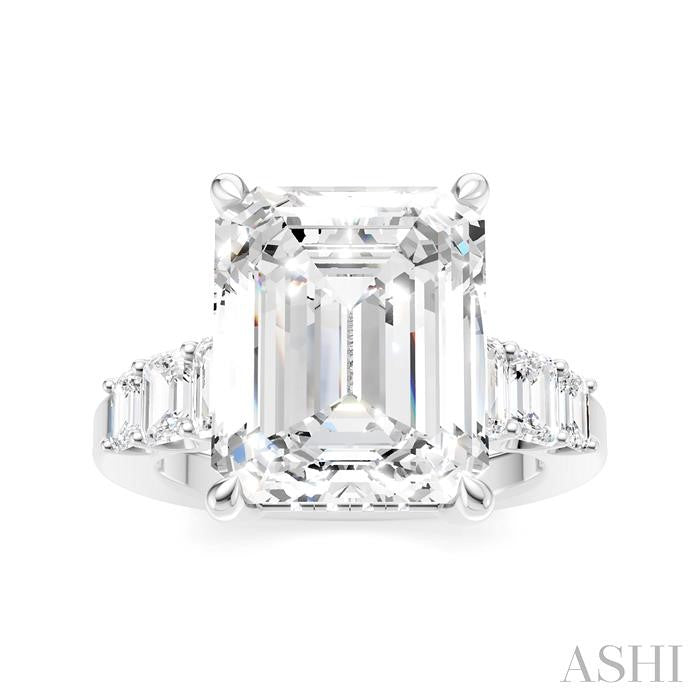 1 1/4 Ctw Emerald Shape Emerald and Round Cut Diamond Semi Mount Engagement Ring in 14K White Gold