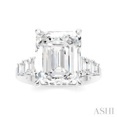 1 1/4 Ctw Emerald Shape Emerald and Round Cut Diamond Semi Mount Engagement Ring in 14K White Gold