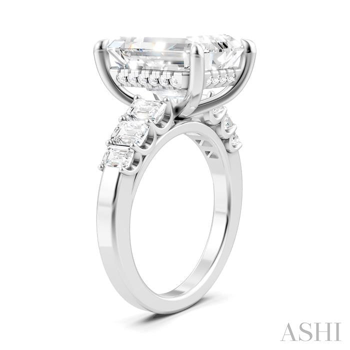 1 1/4 Ctw Emerald Shape Emerald and Round Cut Diamond Semi Mount Engagement Ring in 14K White Gold