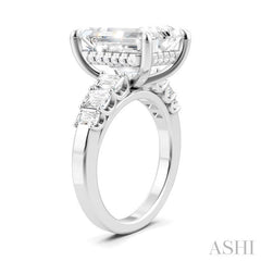 1 1/4 Ctw Emerald Shape Emerald and Round Cut Diamond Semi Mount Engagement Ring in 14K White Gold