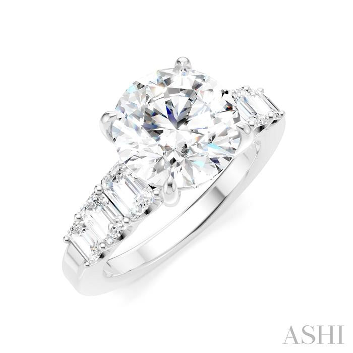 1 1/4 Ctw Round Shape Emerald and Round Cut Diamond Semi-Mount Engagement Ring in 14K White Gold