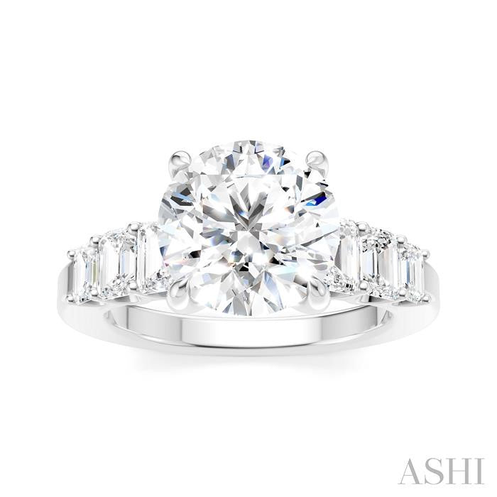 1 1/4 Ctw Round Shape Emerald and Round Cut Diamond Semi-Mount Engagement Ring in 14K White Gold