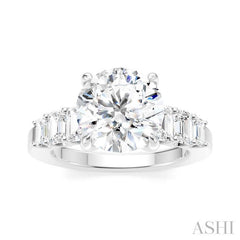 1 1/4 Ctw Round Shape Emerald and Round Cut Diamond Semi-Mount Engagement Ring in 14K White Gold