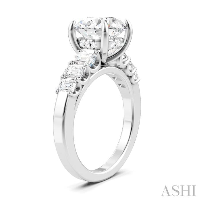 1 1/4 Ctw Round Shape Emerald and Round Cut Diamond Semi-Mount Engagement Ring in 14K White Gold
