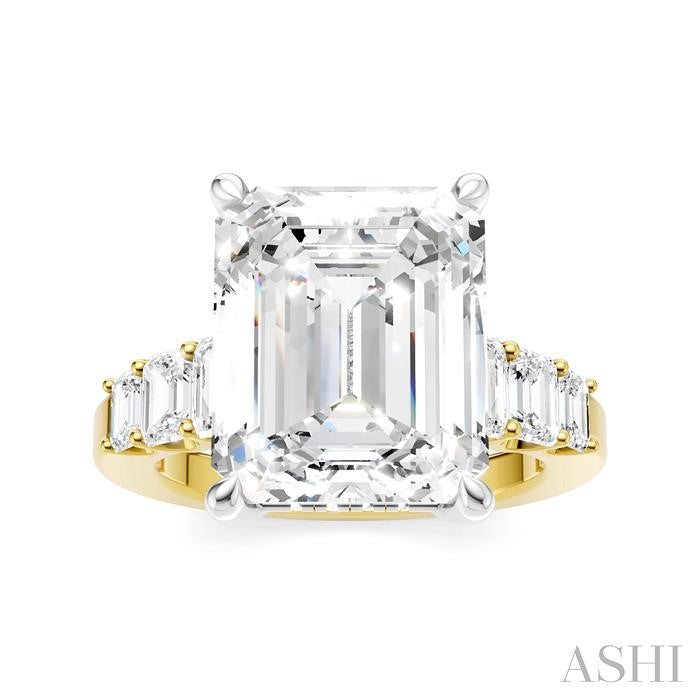 1 1/4 Ctw Emerald Shape Emerald and Round Cut Diamond Semi-Mount Engagement Ring in 14K Yellow and White Gold