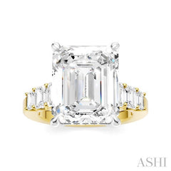 1 1/4 Ctw Emerald Shape Emerald and Round Cut Diamond Semi-Mount Engagement Ring in 14K Yellow and White Gold
