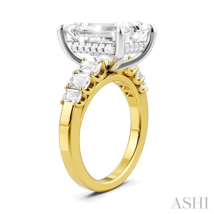 1 1/4 Ctw Emerald Shape Emerald and Round Cut Diamond Semi-Mount Engagement Ring in 14K Yellow and White Gold
