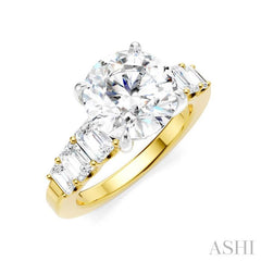 1 1/4 Ctw Round Shape Emerald and Round Cut Diamond Semi-Mount Engagement Ring in 14K Yellow and White Gold