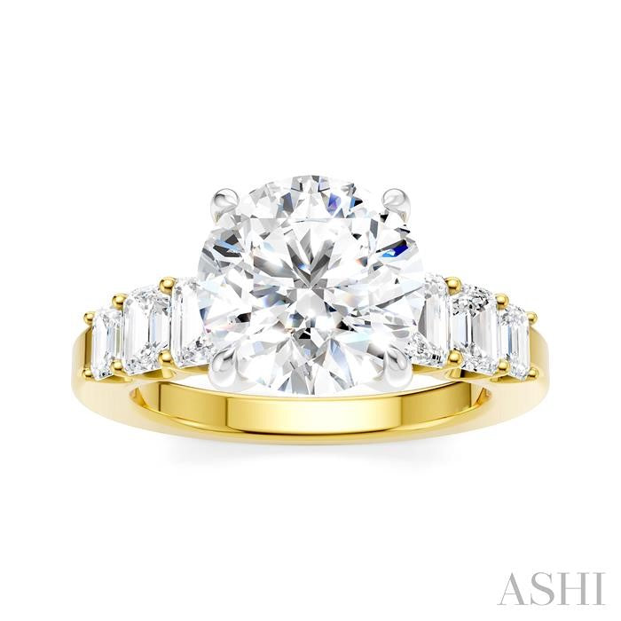 1 1/4 Ctw Round Shape Emerald and Round Cut Diamond Semi-Mount Engagement Ring in 14K Yellow and White Gold