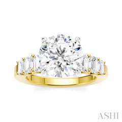 1 1/4 Ctw Round Shape Emerald and Round Cut Diamond Semi-Mount Engagement Ring in 14K Yellow and White Gold