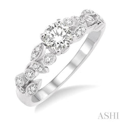 1/2 Ctw Diamond Engagement Ring with 3/8 Ct Round Cut Center Stone in 14K White Gold