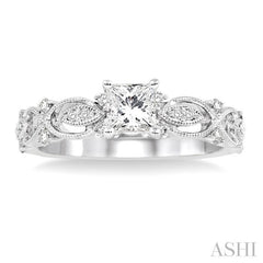 5/8 Ctw Diamond Engagement Ring with 3/8 Ct Princess Cut Center Stone in 14K White Gold