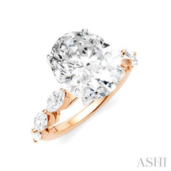 1 Ctw Oval Shape Marquise and Round Cut Diamond Semi-Mount Engagement Ring in 14K Rose and White Gold