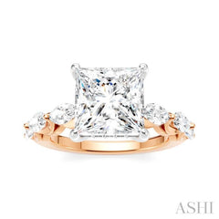1 Ctw Princess Shape Marquise and Round Cut Diamond Semi-Mount Engagement Ring in 14K Rose and White Gold