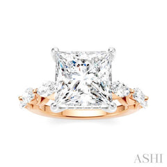 1 Ctw Princess Shape Marquise and Round Cut Diamond Semi-Mount Engagement Ring in 14K Rose and White Gold