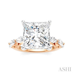 1 Ctw Princess Shape Marquise and Round Cut Diamond Semi-Mount Engagement Ring in 14K Rose and White Gold