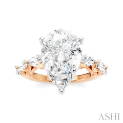 1 Ctw Pear Shape Marquise and Round Cut Diamond Semi-Mount Engagement Ring in 14K Rose and White Gold