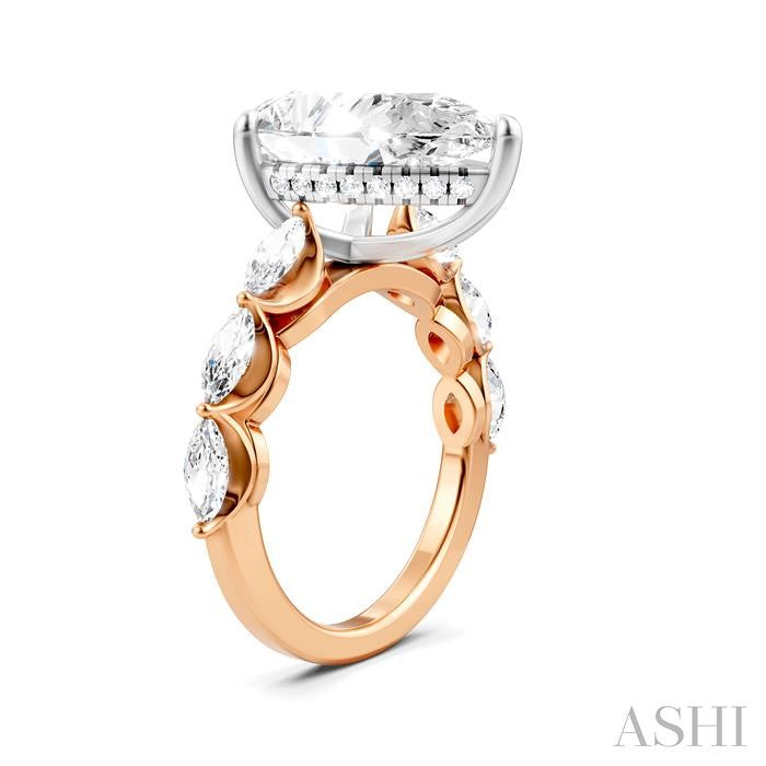 1 Ctw Pear Shape Marquise and Round Cut Diamond Semi-Mount Engagement Ring in 14K Rose and White Gold