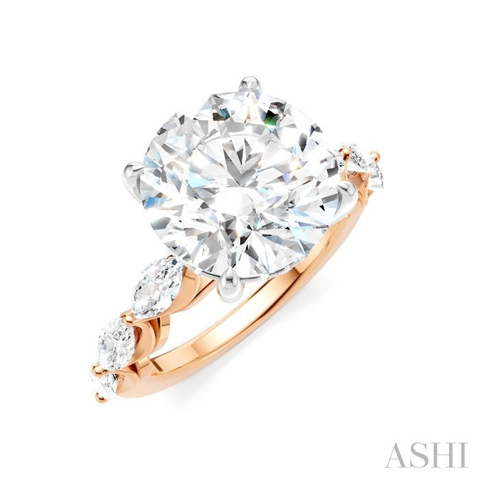 1 Ctw Round Shape Marquise and Round Cut Diamond Semi-Mount Engagement Ring in 14K Rose and White Gold