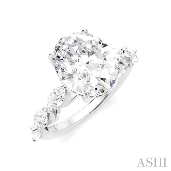 1 Ctw Oval Shape Marquise and Round Cut Diamond Semi-Mount Engagement Ring in 14K White Gold
