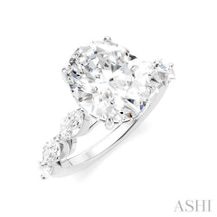 1 Ctw Oval Shape Marquise and Round Cut Diamond Semi-Mount Engagement Ring in 14K White Gold