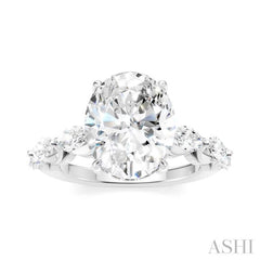 1 Ctw Oval Shape Marquise and Round Cut Diamond Semi-Mount Engagement Ring in 14K White Gold