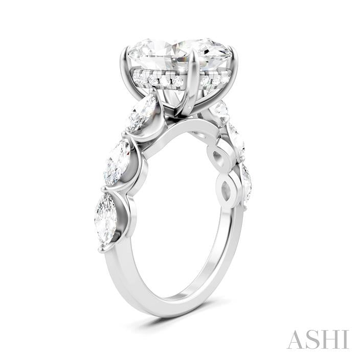 1 Ctw Oval Shape Marquise and Round Cut Diamond Semi-Mount Engagement Ring in 14K White Gold
