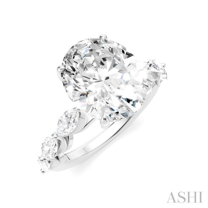 1 Ctw Oval Shape Marquise and Round Cut Diamond Semi-Mount Engagement Ring in 14K White Gold