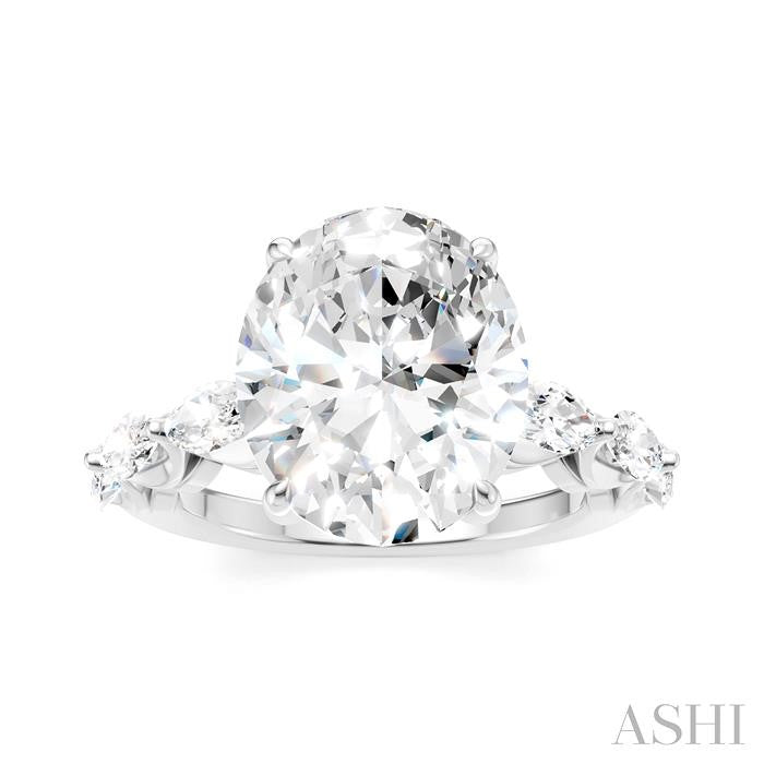 1 Ctw Oval Shape Marquise and Round Cut Diamond Semi-Mount Engagement Ring in 14K White Gold