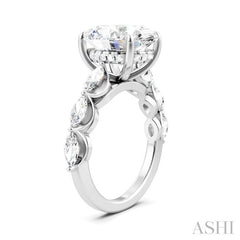 1 Ctw Oval Shape Marquise and Round Cut Diamond Semi-Mount Engagement Ring in 14K White Gold