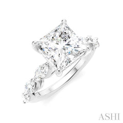 1 Ctw Princess Shape Marquise and Round Cut Diamond Semi-Mount Engagement Ring in 14K White Gold
