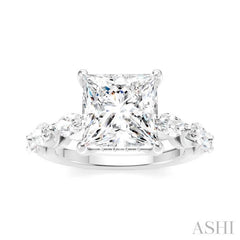 1 Ctw Princess Shape Marquise and Round Cut Diamond Semi-Mount Engagement Ring in 14K White Gold