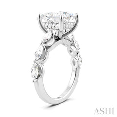 1 Ctw Princess Shape Marquise and Round Cut Diamond Semi-Mount Engagement Ring in 14K White Gold