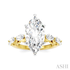 1 Ctw Marquise Shape Marquise and Round Cut Diamond Semi-Mount Engagement Ring in 14K Yellow and White Gold