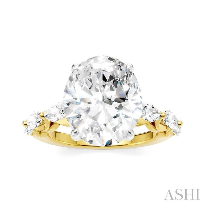 1 Ctw Oval Shape Marquise and Round Cut Diamond Semi-Mount Engagement Ring in 14K Yellow and White Gold