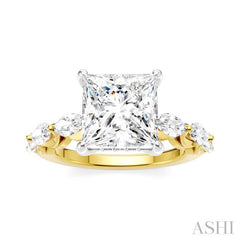 1 Ctw Princess Shape Marquise and Round Cut Diamond Semi-Mount Engagement Ring in 14K Yellow and White Gold
