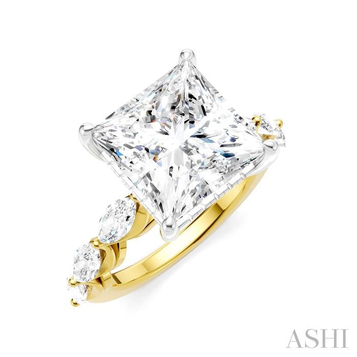 1 Ctw Princess Shape Marquise and Round Cut Diamond Semi-Mount Engagement Ring in 14K Yellow and White Gold