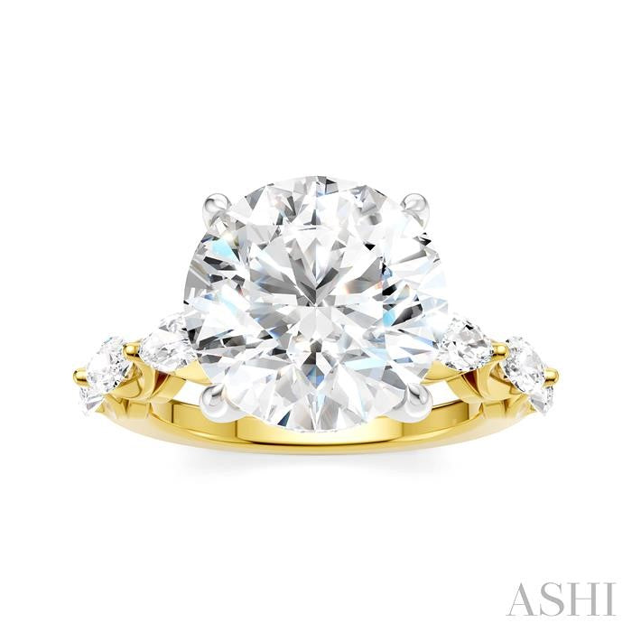 1 Ctw Round Shape Marquise and Round Cut Diamond Semi-Mount Engagement Ring in 14K Yellow and White Gold