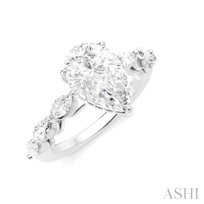 3/4 Ctw Pear Shape Marquise and Round Cut Diamond Semi-Mount Engagement Ring in 14K White Gold