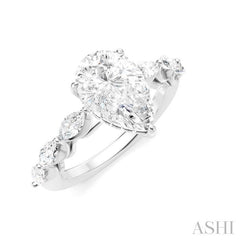 3/4 Ctw Pear Shape Marquise and Round Cut Diamond Semi-Mount Engagement Ring in 14K White Gold