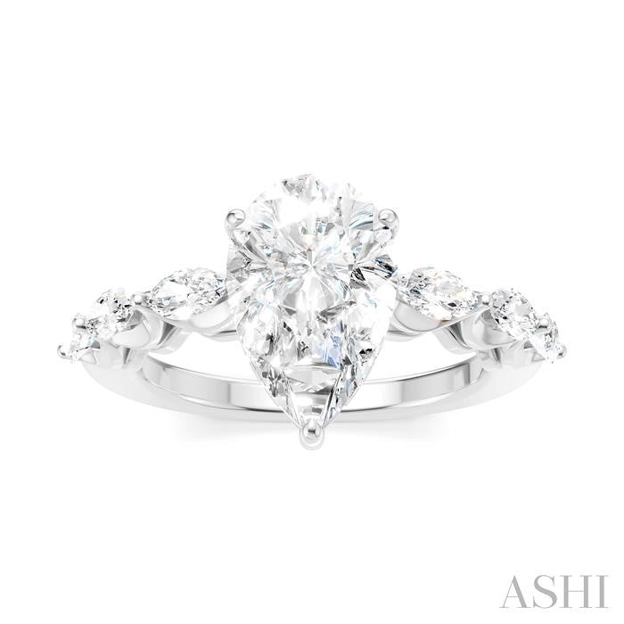 3/4 Ctw Pear Shape Marquise and Round Cut Diamond Semi-Mount Engagement Ring in 14K White Gold