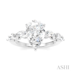 3/4 Ctw Pear Shape Marquise and Round Cut Diamond Semi-Mount Engagement Ring in 14K White Gold