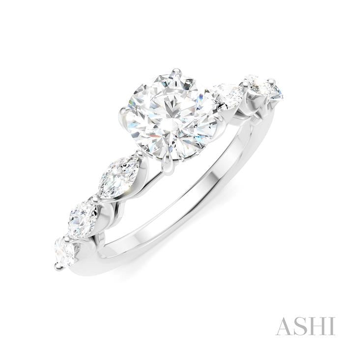 3/4 Ctw Round Shape Marquise and Round Cut Diamond Semi-Mount Engagement Ring in 14K White Gold