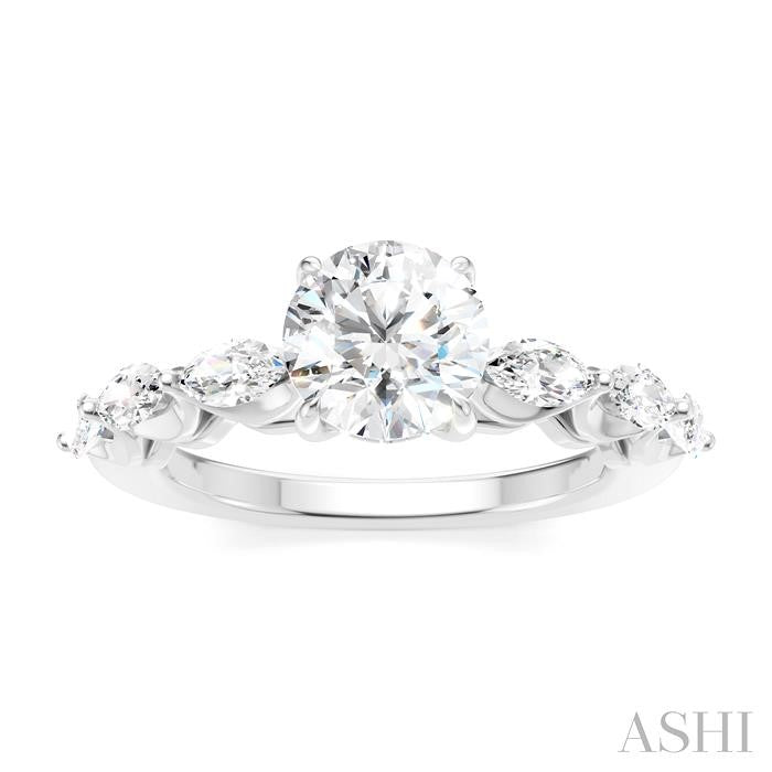 3/4 Ctw Round Shape Marquise and Round Cut Diamond Semi-Mount Engagement Ring in 14K White Gold