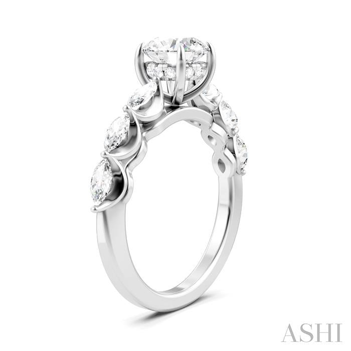 3/4 Ctw Round Shape Marquise and Round Cut Diamond Semi-Mount Engagement Ring in 14K White Gold