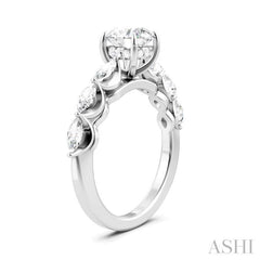 3/4 Ctw Round Shape Marquise and Round Cut Diamond Semi-Mount Engagement Ring in 14K White Gold